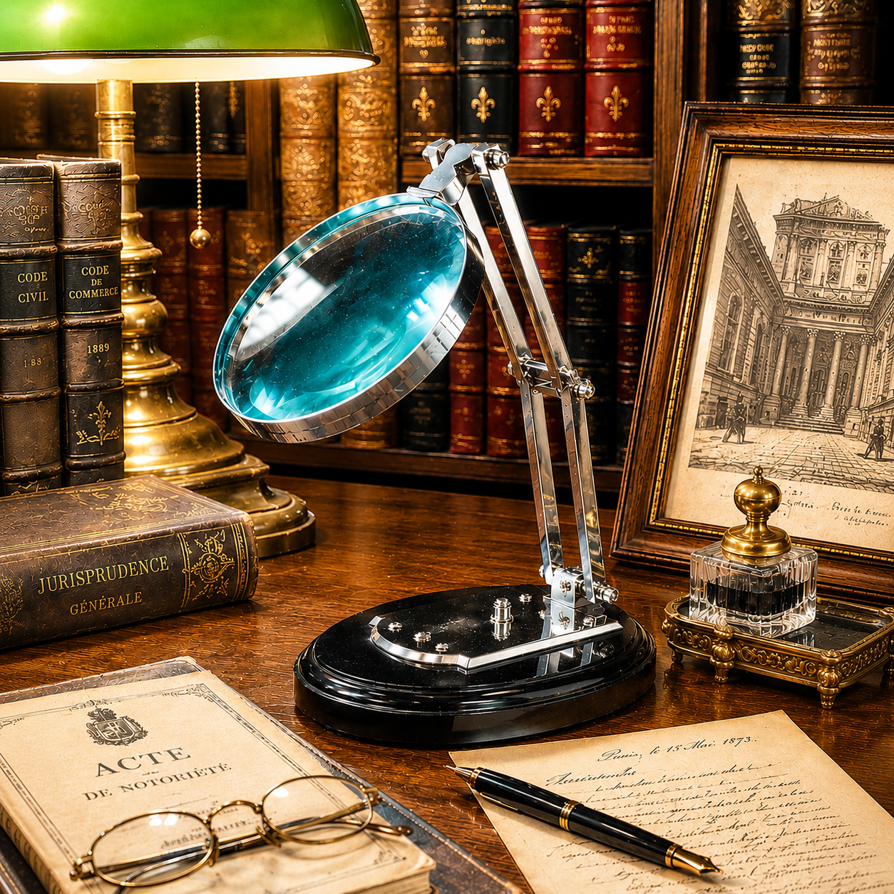 Loupe de bureau chromée articulée – Style opticien – 30 cm
