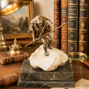 Rare bronze « Chasseur à la chèvre » – Sculpture ancienne de caractère