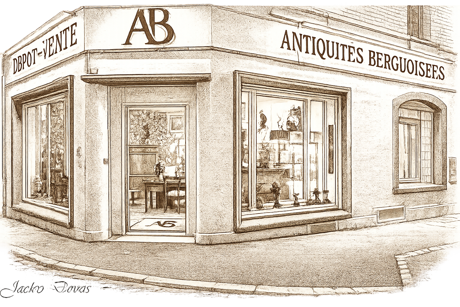 antiquites-berguoises-Frédéric TELLIER boutique dessin