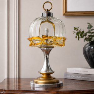 Lampe de table vintage Space Age – Verre soufflé ambré – Années 1960/1970