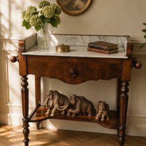 Table de toilette ancienne XIXe siècle – Marbre blanc