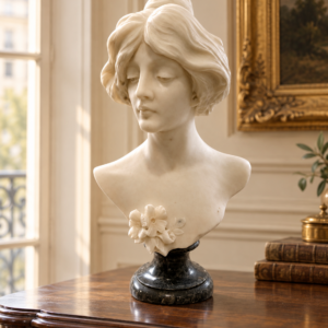 Buste de jeune femme en marbre blanc – esprit Art nouveau